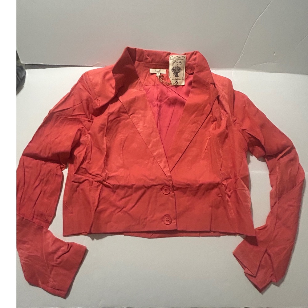 Easel Los Angeles Coral Pink Cropped Blazer Jacket Womens Lg New Notched Lapel